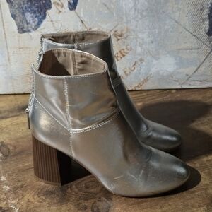 Stradivarius Silver Metallic Block Heel Ankle Boots